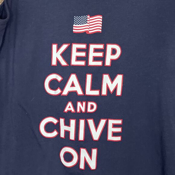 Keep Calm And Chive On Flag Tank Top Navy Blue SZ Medium - Picture 2 of 4